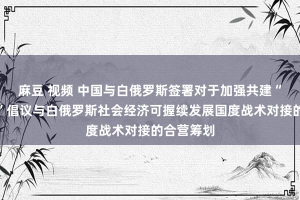 麻豆 视频 中国与白俄罗斯签署对于加强共建“一带沿途”倡议与白俄罗斯社会经济可握续发展国度战术对接的合营筹划