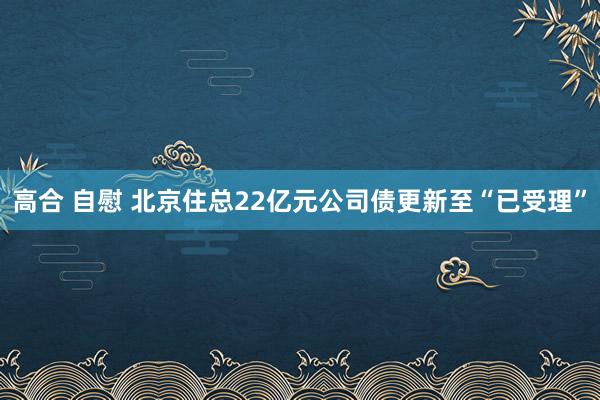 高合 自慰 北京住总22亿元公司债更新至“已受理”