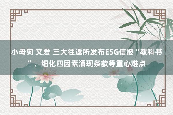 小母狗 文爱 三大往返所发布ESG信披“教科书”，细化四因素涌现条款等重心难点