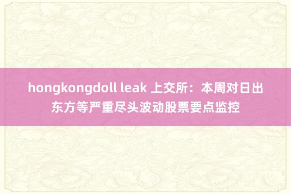 hongkongdoll leak 上交所：本周对日出东方等严重尽头波动股票要点监控