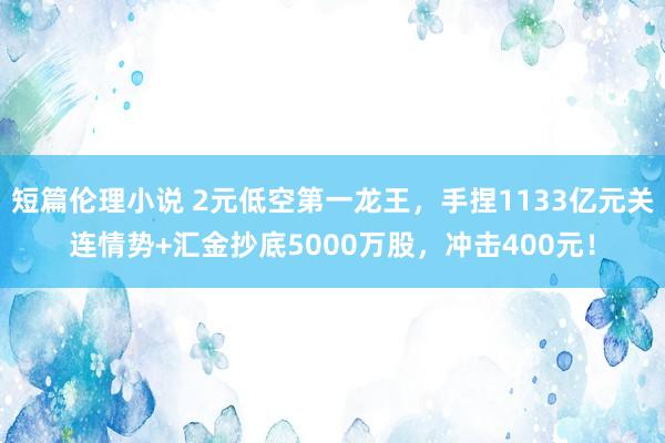 短篇伦理小说 2元低空第一龙王，手捏1133亿元关连情势+汇金抄底5000万股，冲击400元！