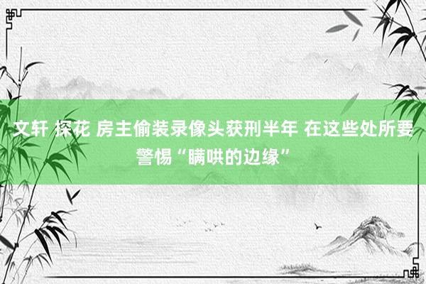 文轩 探花 房主偷装录像头获刑半年 在这些处所要警惕“瞒哄的边缘”