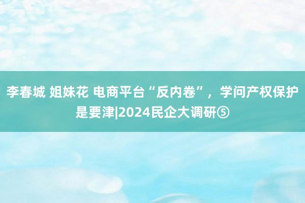 李春城 姐妹花 电商平台“反内卷”，学问产权保护是要津|2024民企大调研⑤