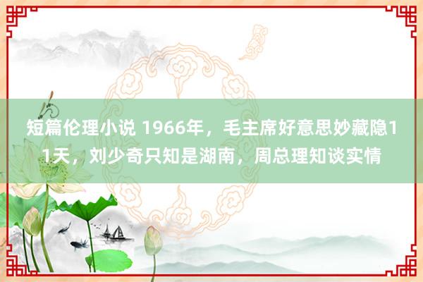 短篇伦理小说 1966年，毛主席好意思妙藏隐11天，刘少奇只知是湖南，周总理知谈实情